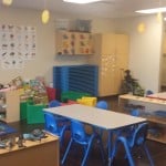 The pre-K room mimics what a real kindergarten classroom is like so your kids can be ready for school.