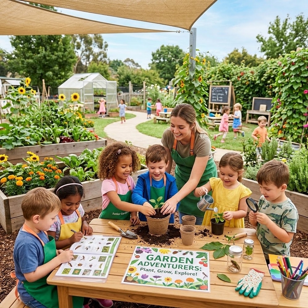 Group of preschool-aged children participating in a collaborative, hands-on art project in a bright and welcoming classroom
