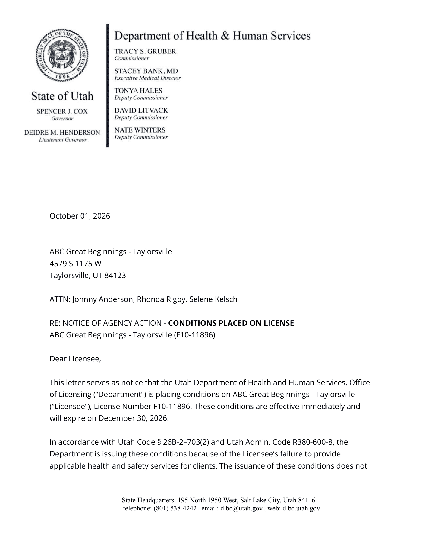 Notice of Agency Action, page 1 of 6